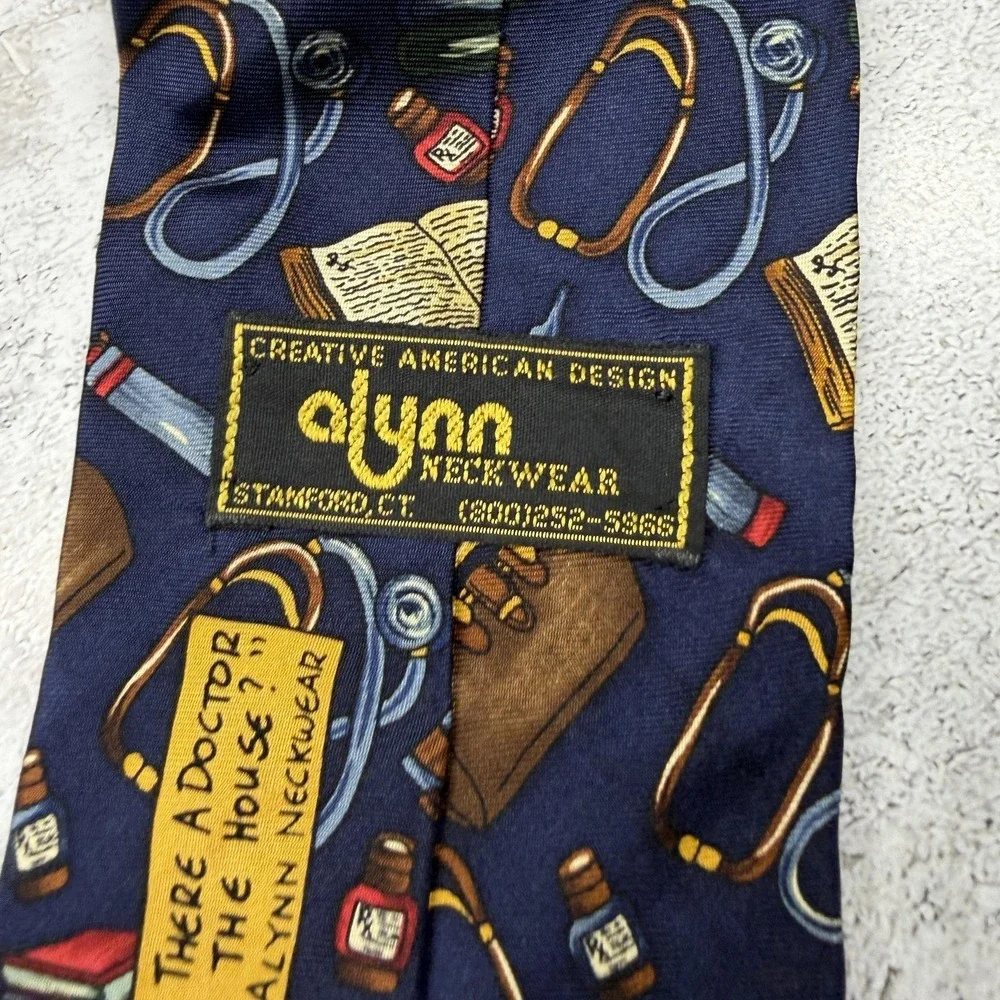 VTG Alynn Neckwear Silk Tie Mens One Size Blue Medical Doctor 100% Silk Made USA